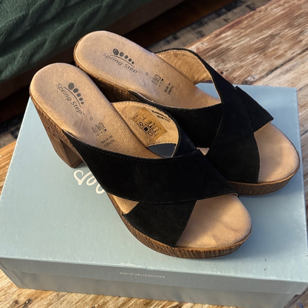 Spring Step Black and Brown Mules
